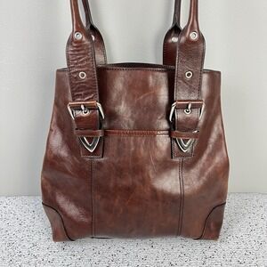 Wilsons‎ Leather Brown Double Handle Satchel Purse Shoulder Bag Buckle Straps